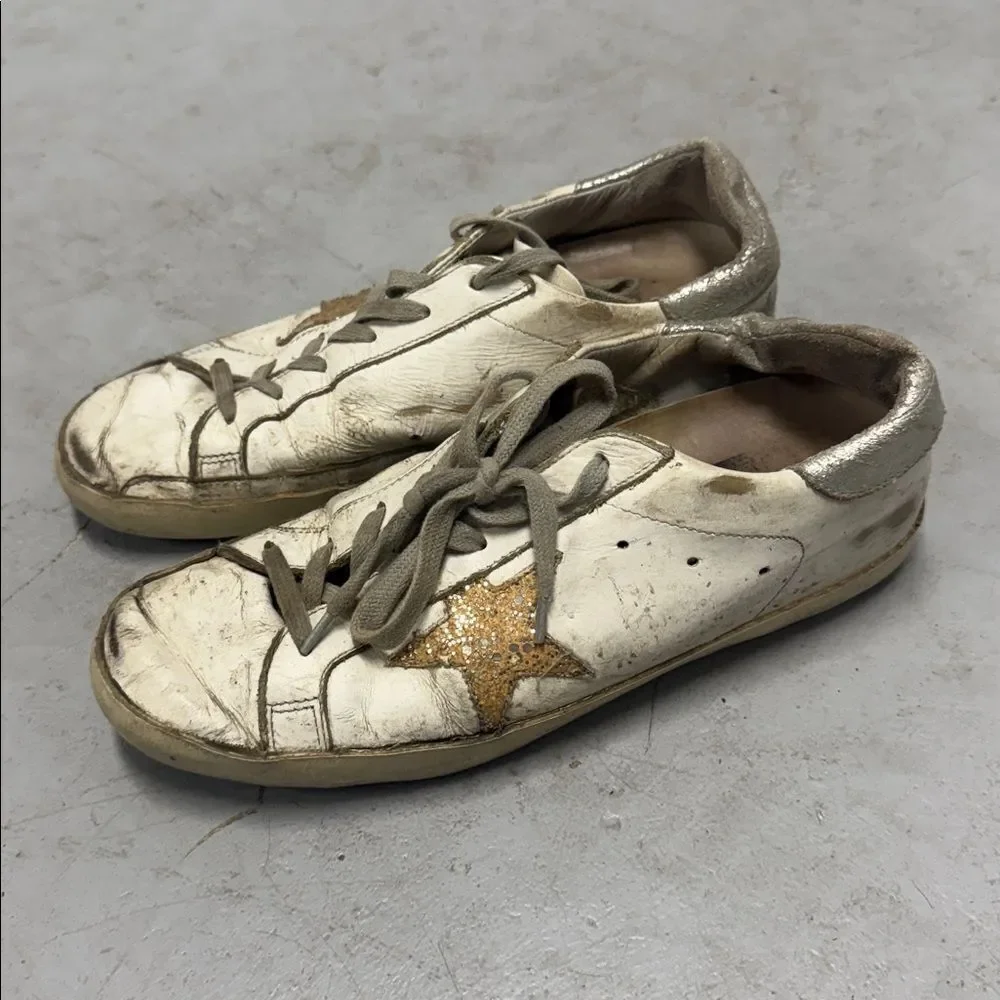 White and Gold Star Sneakers GOLDEN GOOSE Size 39 - Gold Distressed Off White